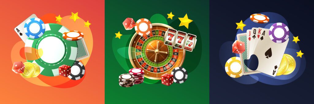 Colorful casino elements with chips and dice for Faasifu game promotion.